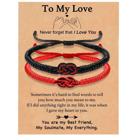 US Exclusive Bracelet Unity Knot Braided Adjustable Couple Gift/Card 5+ red and black set concentric knot bracelet