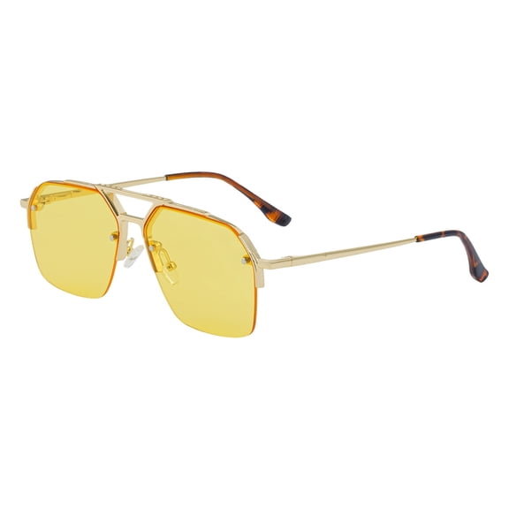 US Exclusive KSL-98341 Men's Sunglasses - Double Bridge Semi-Rimless, Retro Large Frame & High-End Sun-Protective
