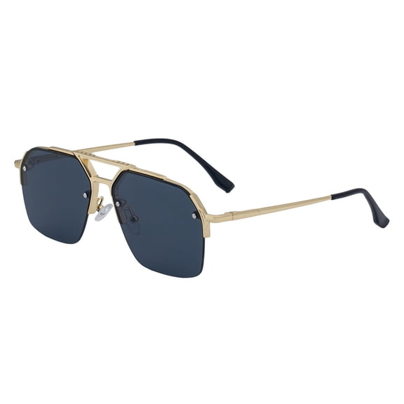 US Exclusive KSL-98341 Men's Sunglasses - Double Bridge Semi-Rimless, Retro Large Frame & High-End Sun-Protective
