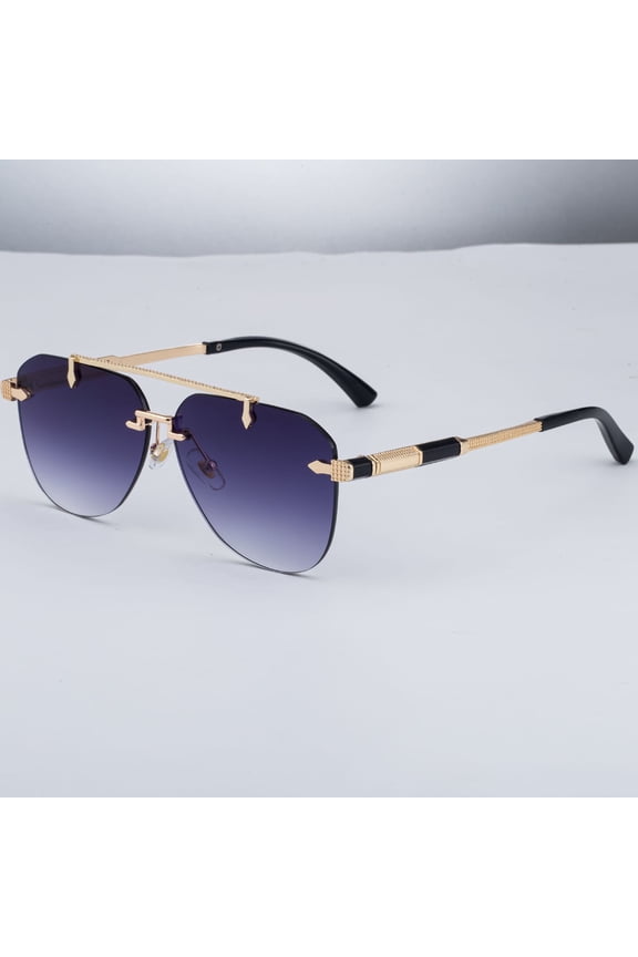 ZX-3170 Frameless Double Bridge Sunglasses – Trendy Retro Aviator Style with UV400 Protection for Men