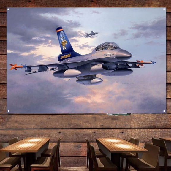 US F-16 Fighter Jet Poster Wall Hanging Flag 38" x 57" Aviation Canvas Wall Art Decor Banner Air Force Picture Artwork Military Plane Decoration for Men Boys Room