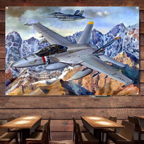 US F/A-18F Super Hornet Fighter Jet Tapestry Wall Art - Experience Aviation Military Artwork with Attack Aircraft Poster Wall Charts - Print Art Flag & Banner Wall Background Decor 38" x 57"