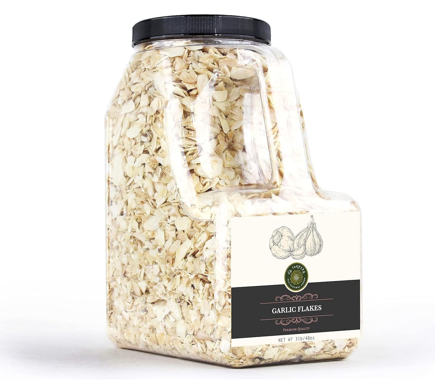 US-FARMERS All Natural Dehydrated Garlic Flakes Dry Slice Dried Garlic Garlic chips in Jar (3lb)