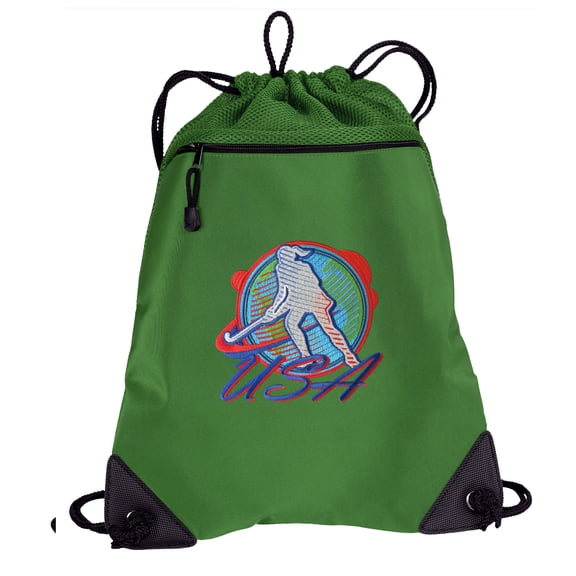 US Field Hockey Drawstring Bag TWO SECTION Field Hockey Cinch Backpack Pack - Unique Mesh & Microfiber Sections