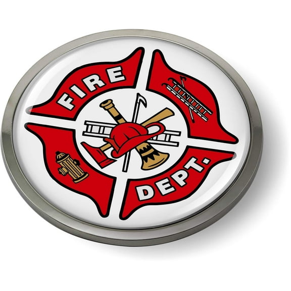 US Fire Department 3D Domed CAR Emblem Badge Sticker Chrome Metal Round Bezel
