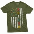 thumbnail image 1 of US Flag Autism colors T-shirt autism awareness day men's tee shirt patriotic USA Flag ASD day Tee (Medium Military Green), 1 of 7