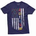 thumbnail image 1 of US Flag Autism colors T-shirt autism awareness day men's tee shirt patriotic USA Flag ASD day Tee (Small Navy Blue), 1 of 7
