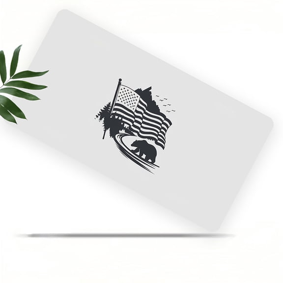 US Flag with Bear and Road Front License Plate, Metal License Plate, Funny Standard Plates Personalized Novelty Decorative For Men/Women/Boys/Girls Car 6×12 Inch