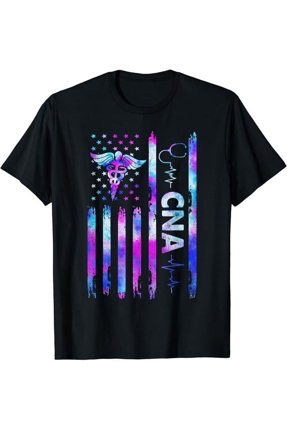 US Flag CNA TShirt, Tie Dye Cute Certified Nursing Assistant T-Shirt