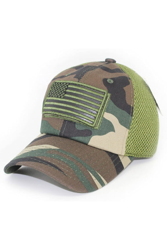 US Flag Camouflage Detachable Patch Micro Soft Mesh Baseball Hat Cap (Green Camouflage)