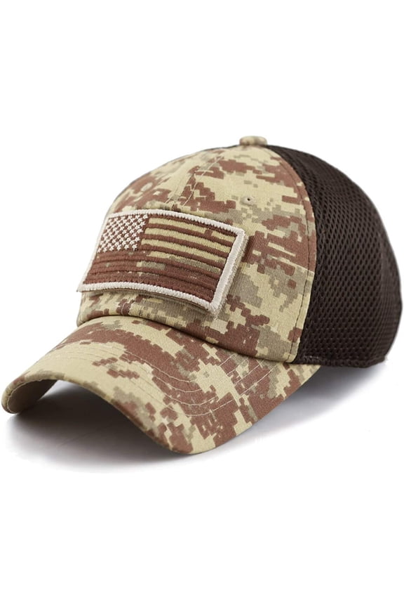 US Flag Detachable Patch Micro Soft Mesh Baseball Hat Cap (Desert Digital Camouflage)