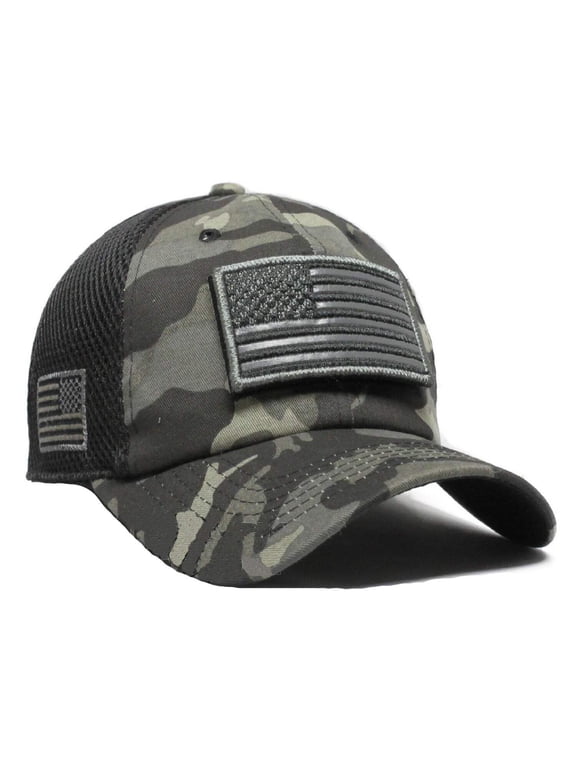 US Flag Detachable Patch Micro Soft Mesh Baseball Hat Cap (Grey Camouflage)