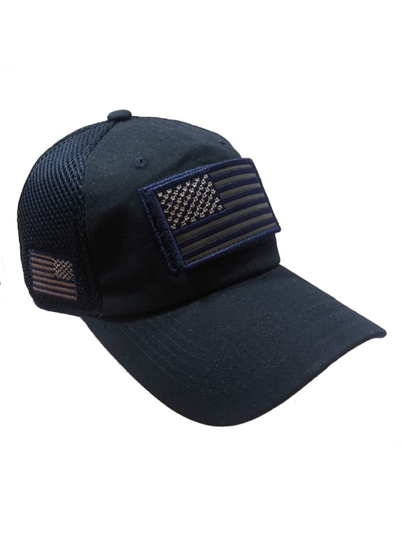 US Flag Detachable Patch Micro Soft Mesh Baseball Hat Cap (Navy Blue)