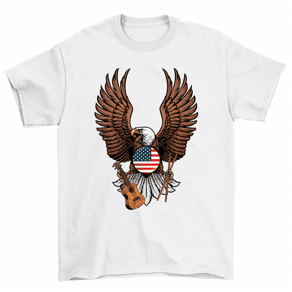 US Flag Eagle With Guitar And Drumsticks Musician T-Shirt Men Women