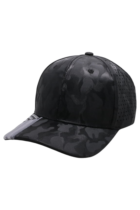 US Flag Embroidery Visor Shiny Camo Perforated Baseball Hat Cap (Black)