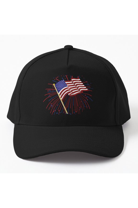 US Flag Fireworks Baseball Cap, Celebration Graphic Design, Classic Hat Style