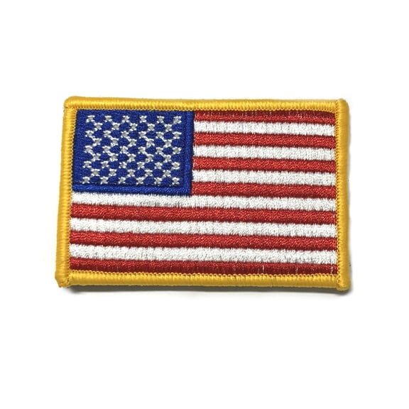 US Flag Gold Trim Embroidered Hook & Loop Patch Applique Biker Emblem Tactical