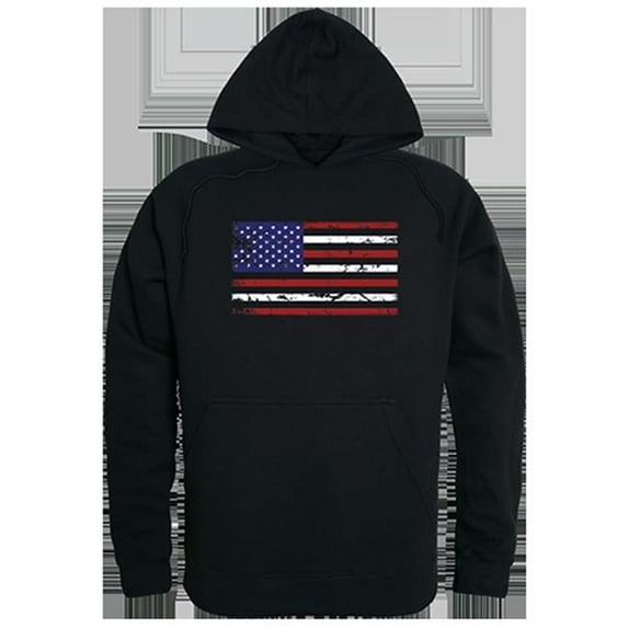 US Flag Graphic Pullover Hoodie, Black - Extra Large