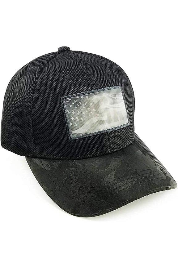 US Flag Hologram Patch Baseball Hat Cap (Black)