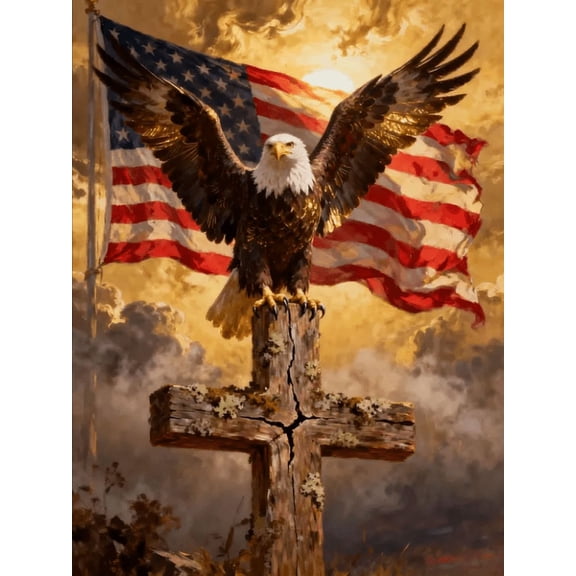 US Flag Independence Day Eagle Cross Diamond Painting Kits for Adults,5D Full Round Drill Diamond Art Kits for Beginners,DIY Diamond Dots Paintings Picture Arts Craft,Home Wall Decor 8x12 Inch
