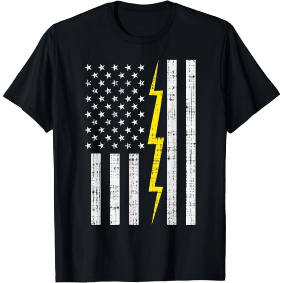 US Flag Lightning Bolt Vintage Patriotic Electrician Gift T-Shirt