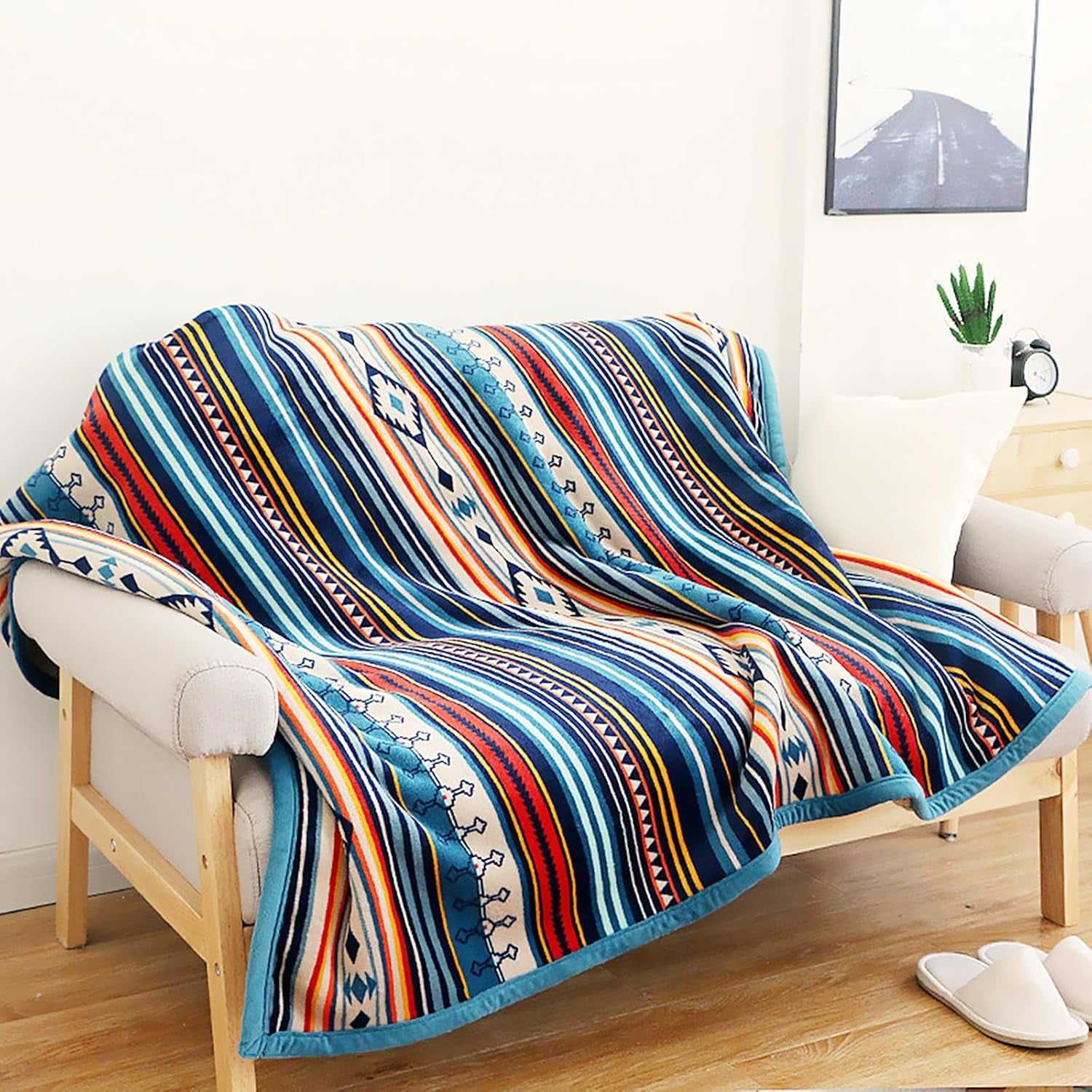 US Flag Patriotic Sherpa Throw Blanket 50''×60'', American National Flag Fleece Blanket for Bed/Couch/Sofa/Office/Camping, USA Military Veteran July 4th Gift