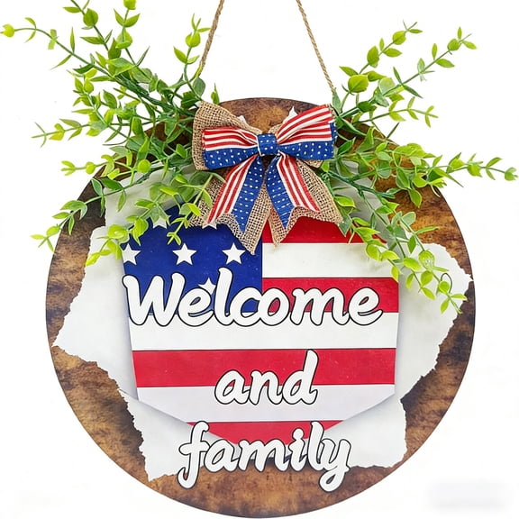 US Flag Patriotic Wooden Door Hanging Sign For Independence Day Indoor Outdoor Decor Multicolor 1 Count