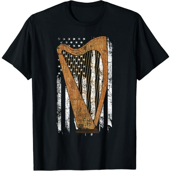 US Flag Retro Harp Shirt - Harpist Gift Harp Player