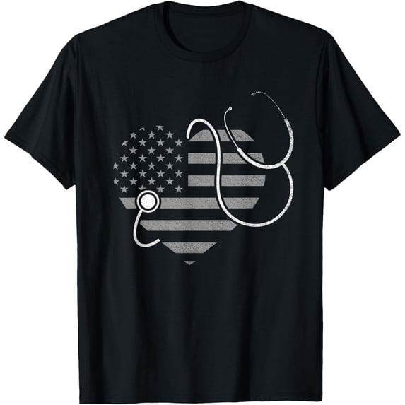 US Flag Stethoscope Patriotic Nursing Medicine Heart Nurse T-Shirt