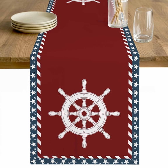 US Flag Table Runner 48 Inches Long Farmhouse Dress Scarves, Independence Day Star Stripe Nautical Rudder Dining Tablerunner for Coffee Table/Kitchen Island/Party Décor, 13" x 48"