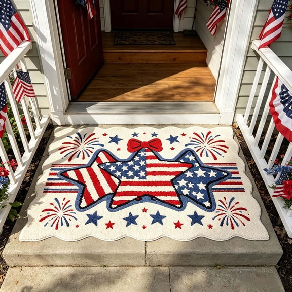 US Flag Thickened Polyester Bathroom Mat - Soft Non-Slip Entrance Door Mat for Festive Home Decor