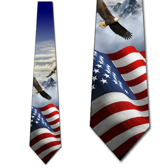 US Flag Ties Mens Eagle Patriotic Necktie by Three Rooker