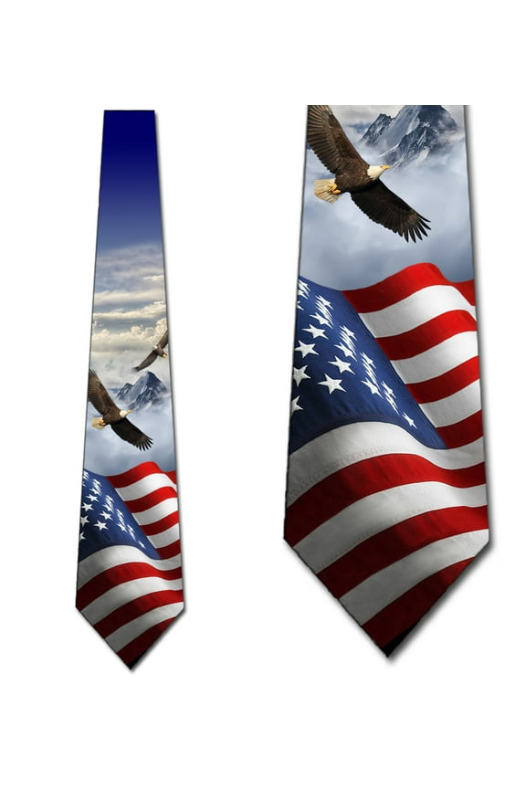 US Flag Ties Mens Eagle Patriotic Necktie by Three Rooker