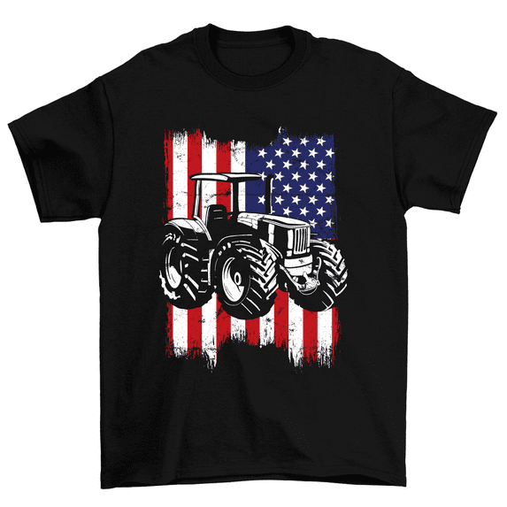 US Flag Tractor T-Shirt American Farmer Farm Graphic Tee Men