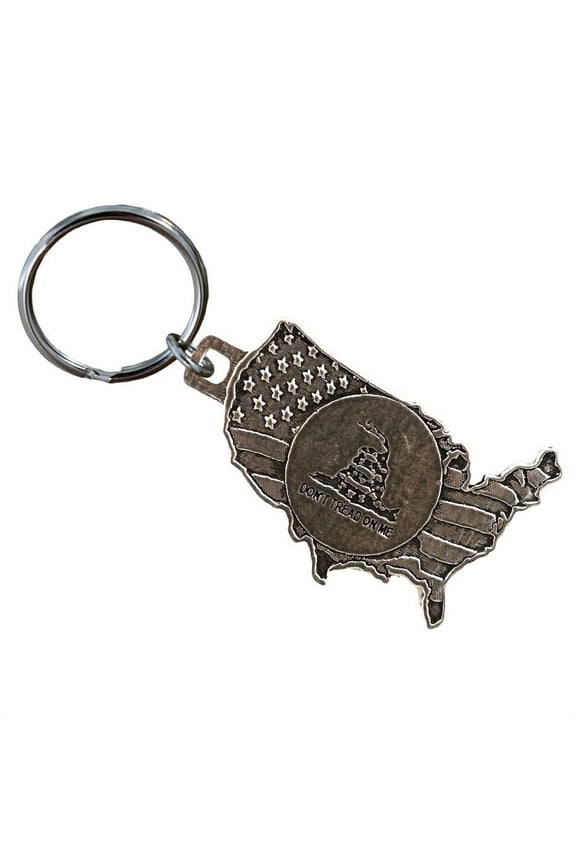 US Flag Don't Tread on Me Keychain, A1012KC, 2 Inches, American Flag, Patriotic, National, Gadsden Flag, Gift, Metal, Engraved, Key Fob, Key Ring, Keys, Zipper Pull, Luggage Tag, Pewter, Made in USA