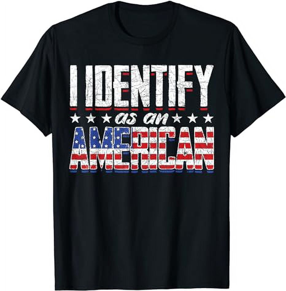 T-shirt 'I Identify As An American' Avec Drapeau USA - Homme, Coupe Régulière, Patriotique