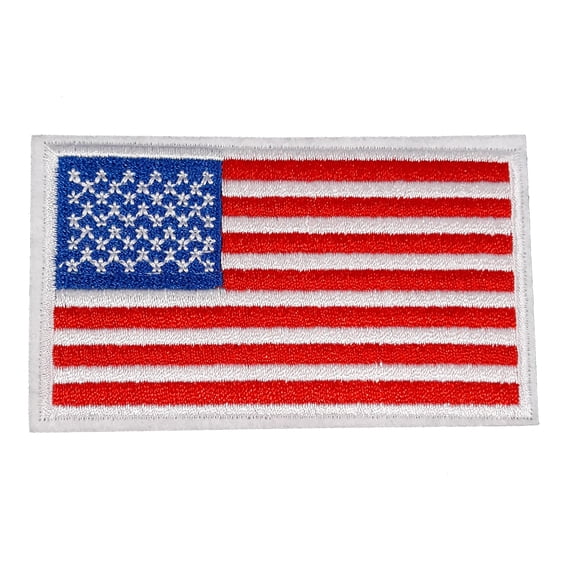 US Flag White Border Embroidered Patch Iron/SewOn Applique Biker Emblem Tactical