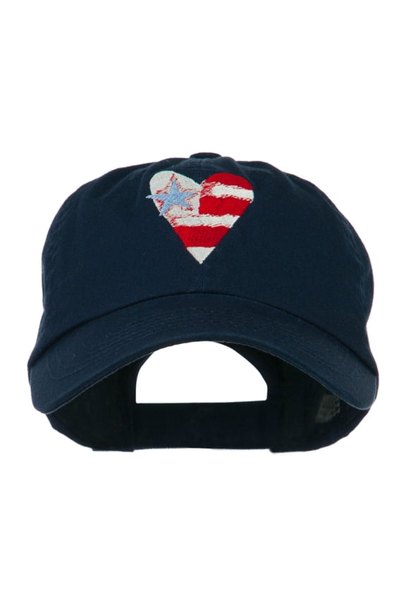 US Flag inside Heart Embroidered Cap - Navy OSFM