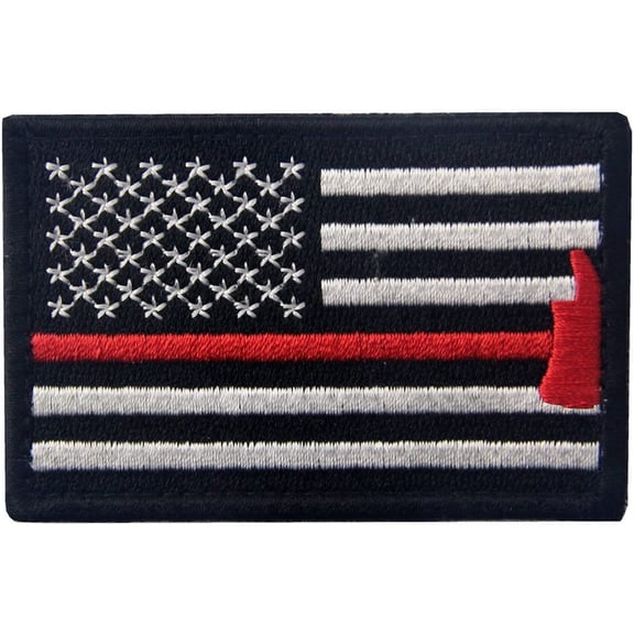 US Flag with Firefighter Axe Embroidered Tactical Morale Hook & Loop Patch