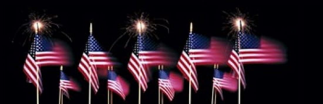 US Flags And Fireworks Canvas Art - Panoramic Images (36 x 12)