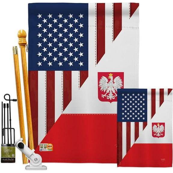 US Friendship Polish Garden House Flags Kit Regional USA American Alliance World Country Particular Area Small Decorative Gift Yard  Double-Sided Made in 28 X 40