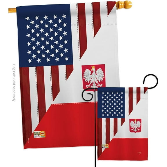 US Friendship Polish Garden House Flags Set Regional USA American Alliance World Country Particular Area Small Decorative Gift Yard Made in 28 X 40