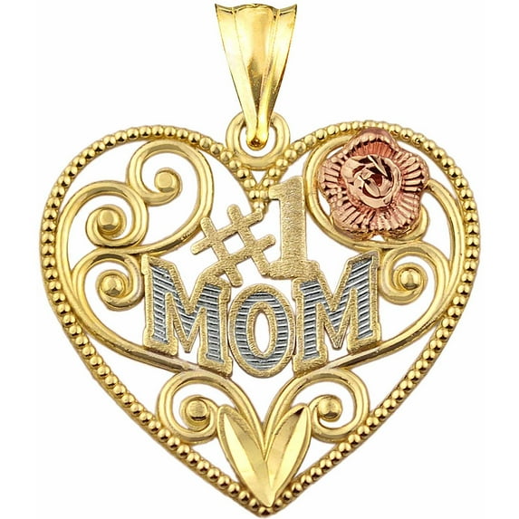 US GOLD 10kt Gold #1 Mom Heart Charm Pendant
