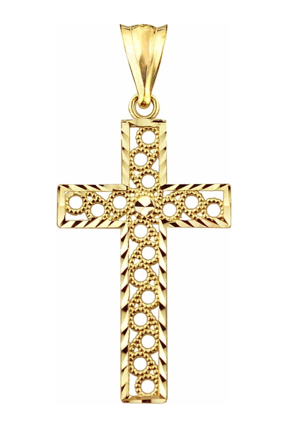 US GOLD 10kt Gold Circle Design Cross Charm Pendant