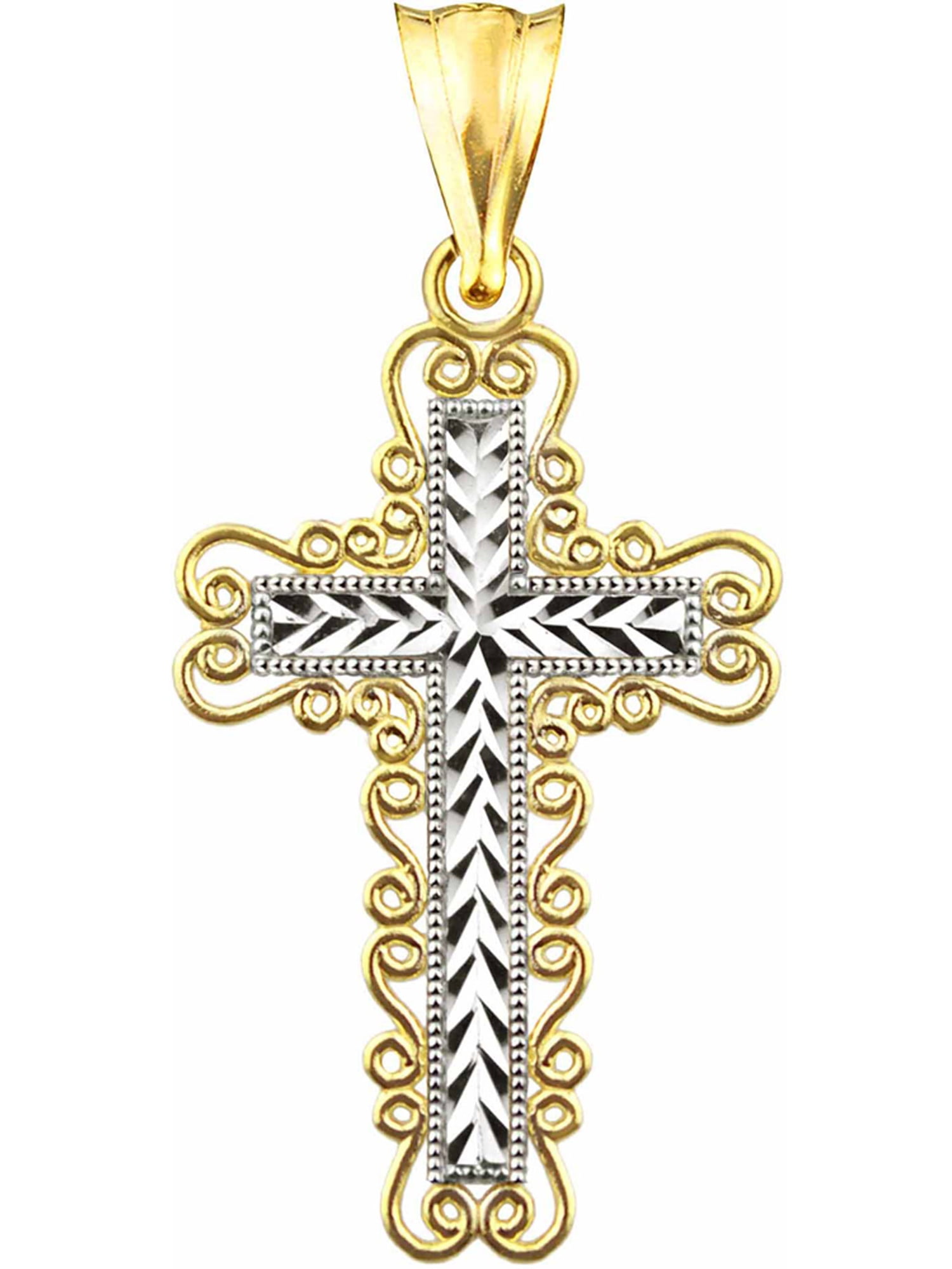 US GOLD 10kt Gold Diamond-Cut Cross Charm Pendant