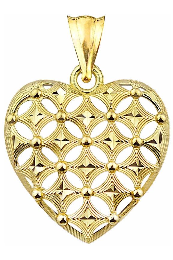 US GOLD 10kt Gold Diamond-Cut Heart Charm Pendant