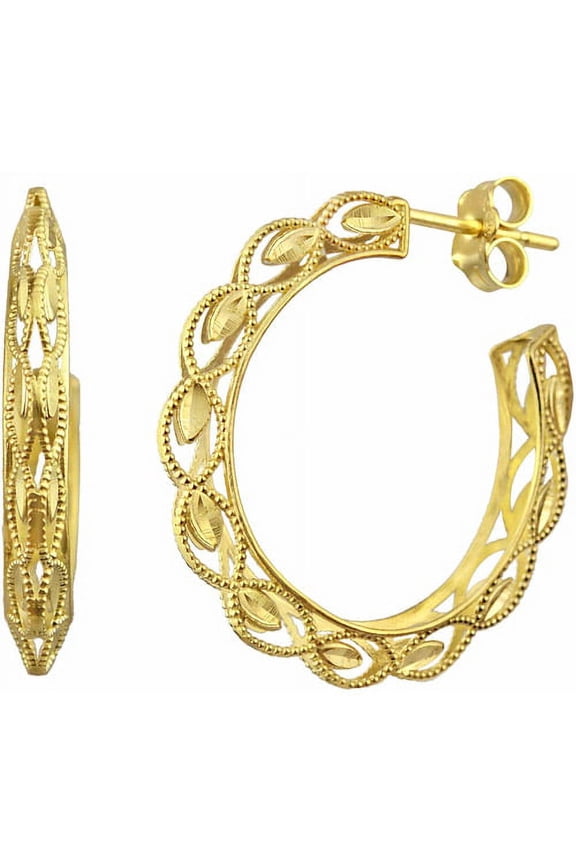 US GOLD 10kt Gold Diamond-Cut Hoop Earrings