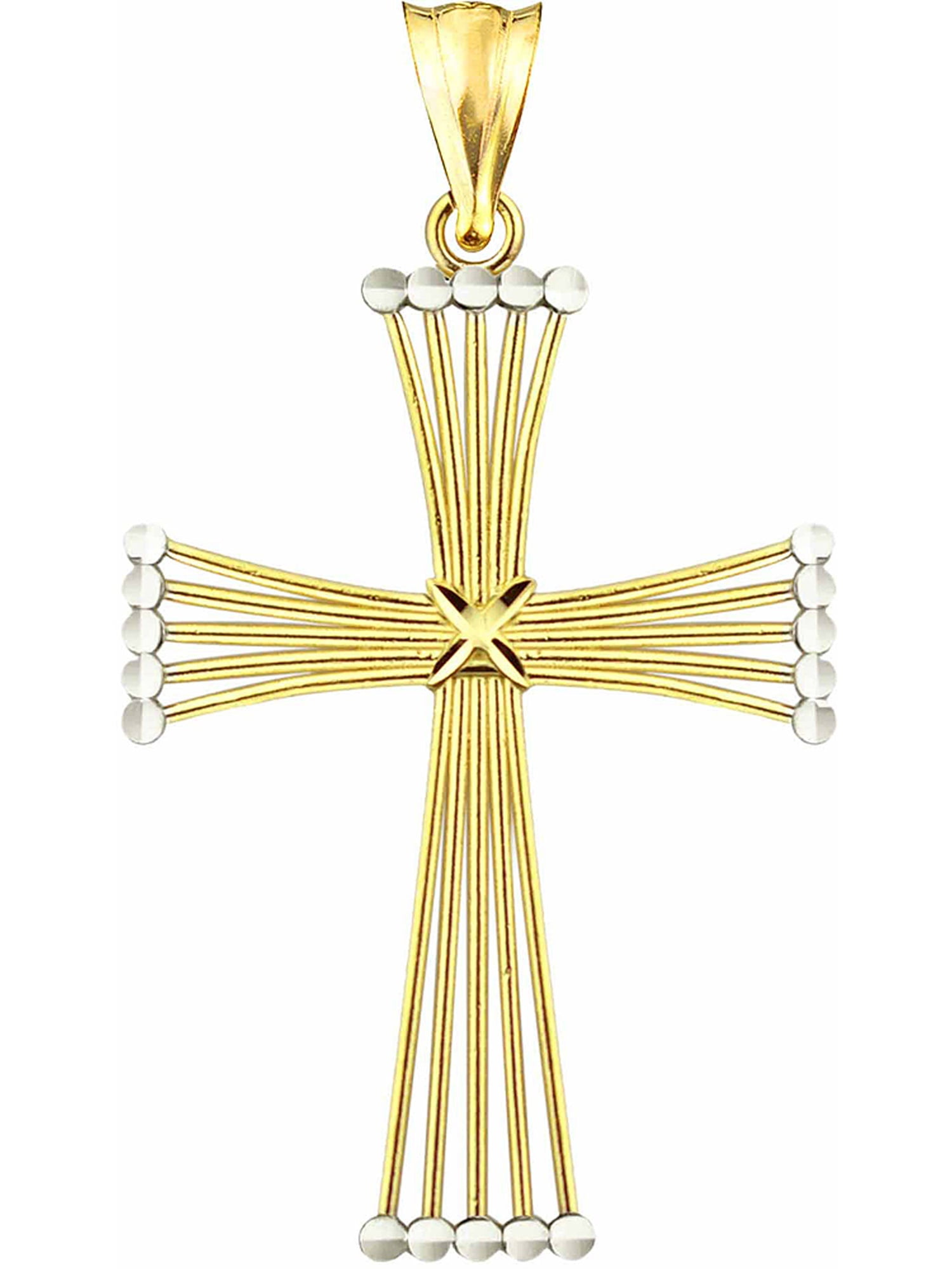 US GOLD 10kt Gold Multi-Bar Diamond-Cut Cross Charm Pendant