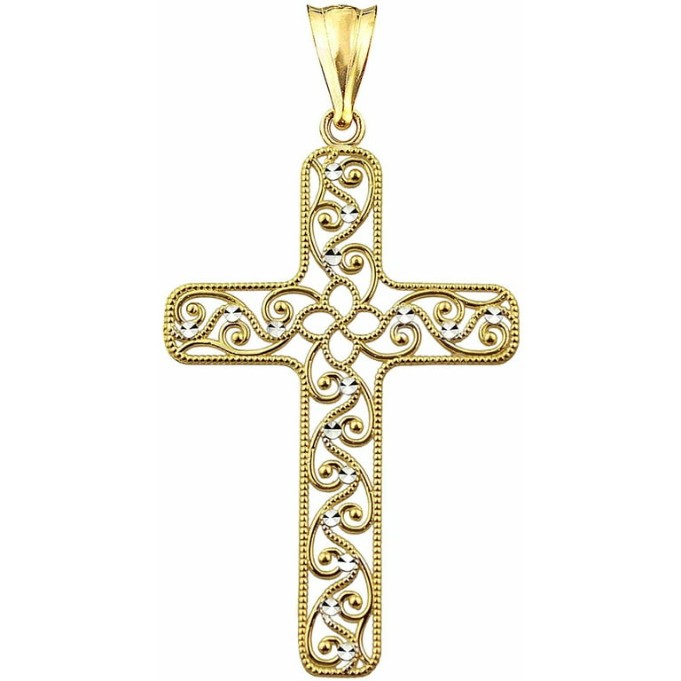 US GOLD 10kt Gold Vintage Filigree Cross Charm Pendant