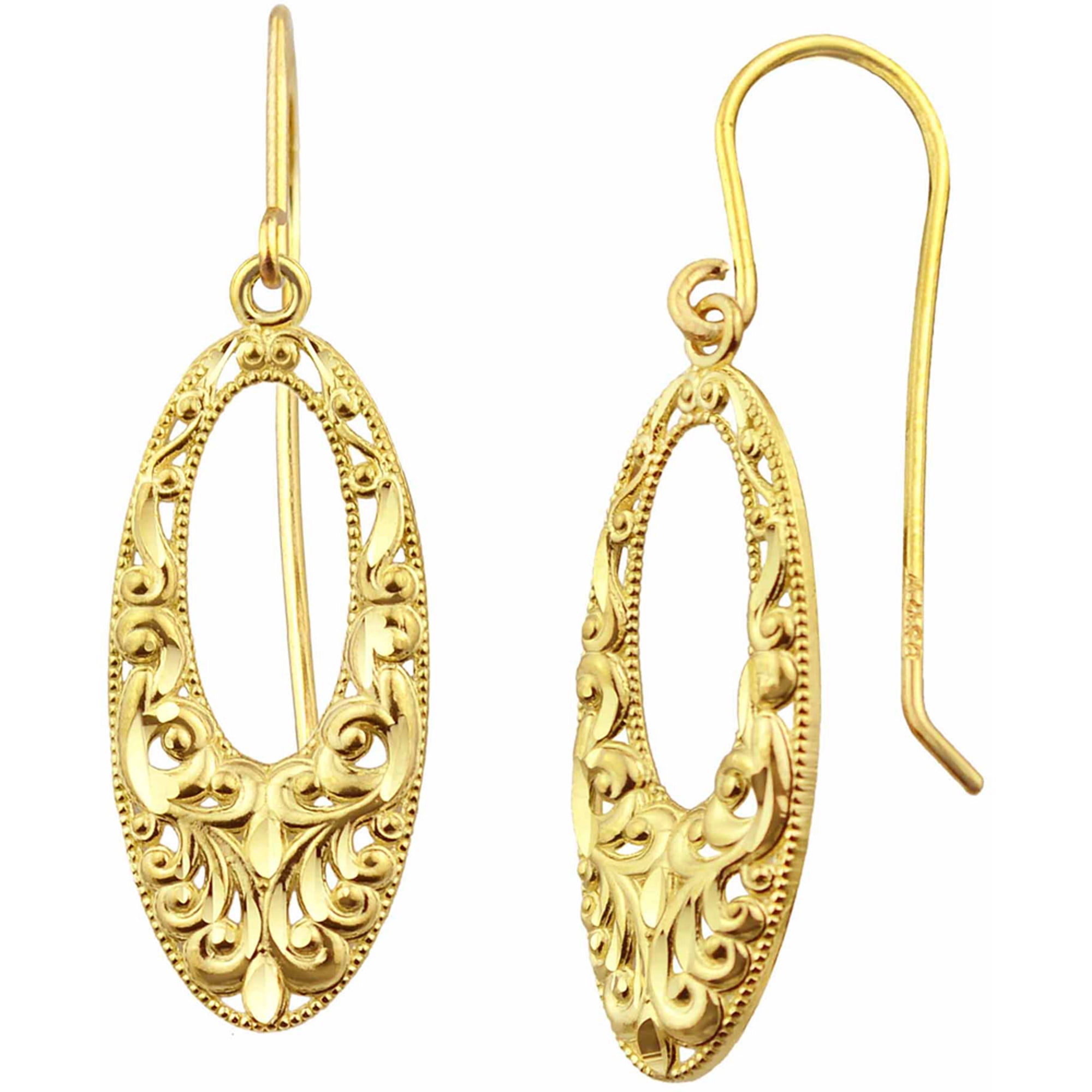 US GOLD 10kt Gold Vintage Lace Oval Drop Earrings